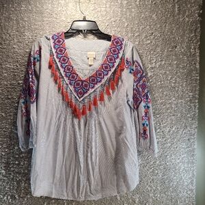 Chicos Women’s Cardigan Open Front Red Rose Long Sleeve Cotton Nylon 2, L